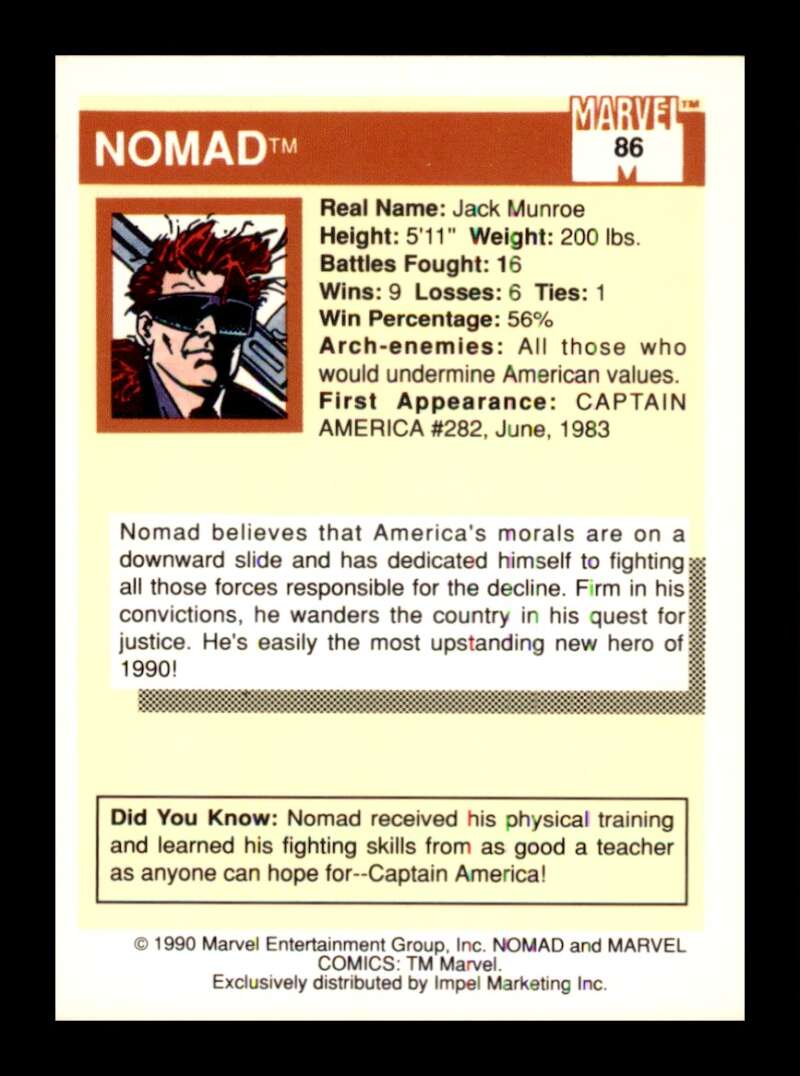 Load image into Gallery viewer, 1990 Impel Marvel Universe Nomad #86  Image 2
