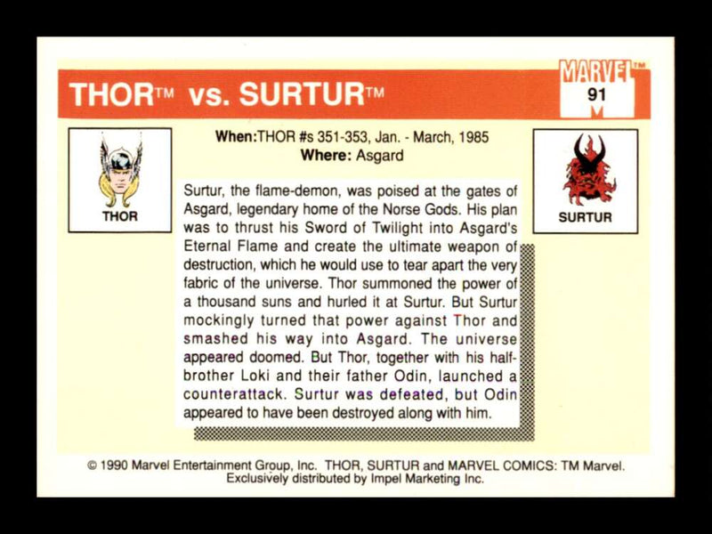 Load image into Gallery viewer, 1990 Impel Marvel Universe Thor vs Surtur #91  Image 2
