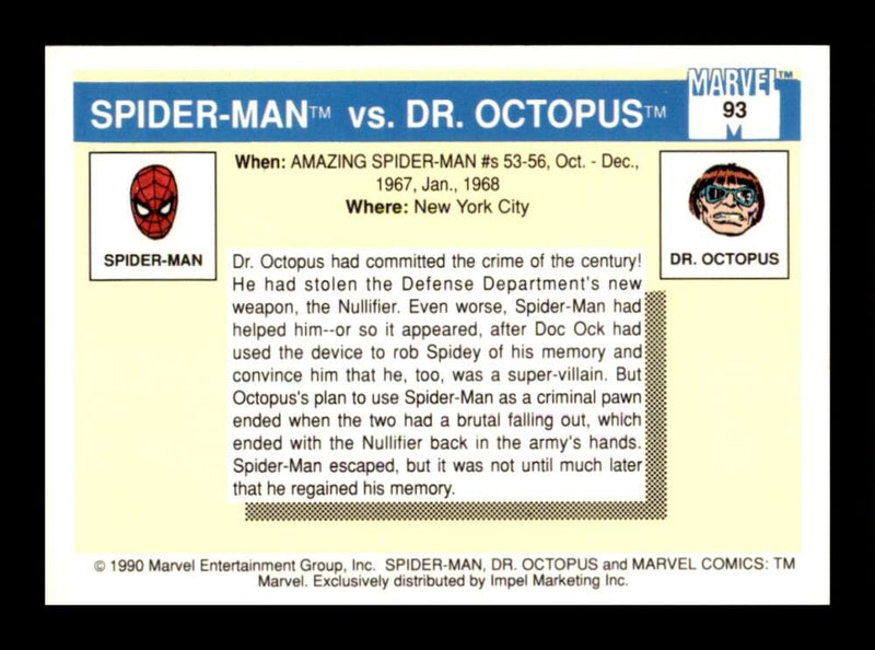 Load image into Gallery viewer, 1990 Impel Marvel Universe Spider-Man vs Dr. Octopus #93  Image 2
