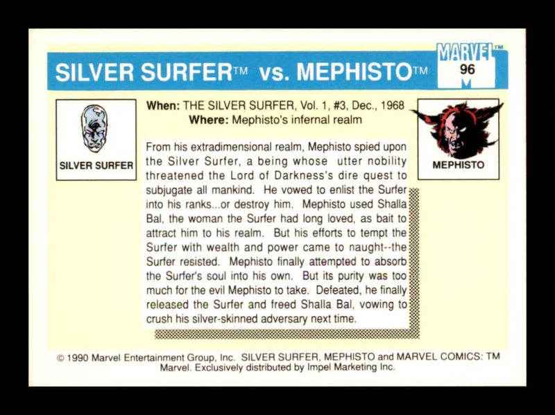 Load image into Gallery viewer, 1990 Impel Marvel Universe Silver Surfer vs Mephisto #96  Image 2
