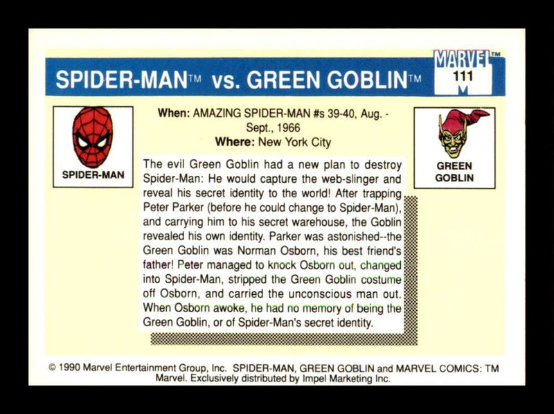 Load image into Gallery viewer, 1990 Impel Marvel Universe Spider-Man vs Green Goblin #111  Image 2
