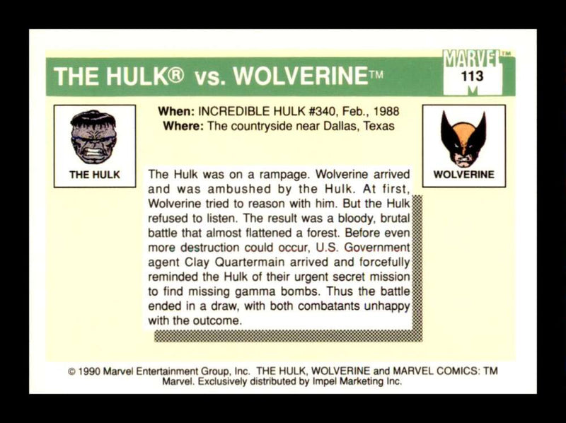 Load image into Gallery viewer, 1990 Impel Marvel Universe The Hulk vs Wolverine #113  Image 2
