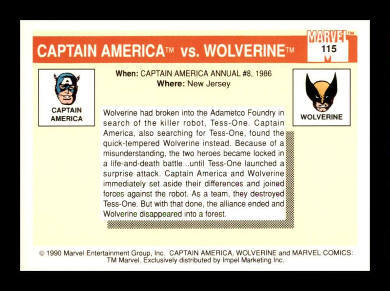 Load image into Gallery viewer, 1990 Impel Marvel Universe Captain America vs Wolverine #115  Image 2
