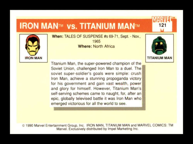 Load image into Gallery viewer, 1990 Impel Marvel Universe Iron Man vs Titanium Man #121 Famous Battles  Image 2
