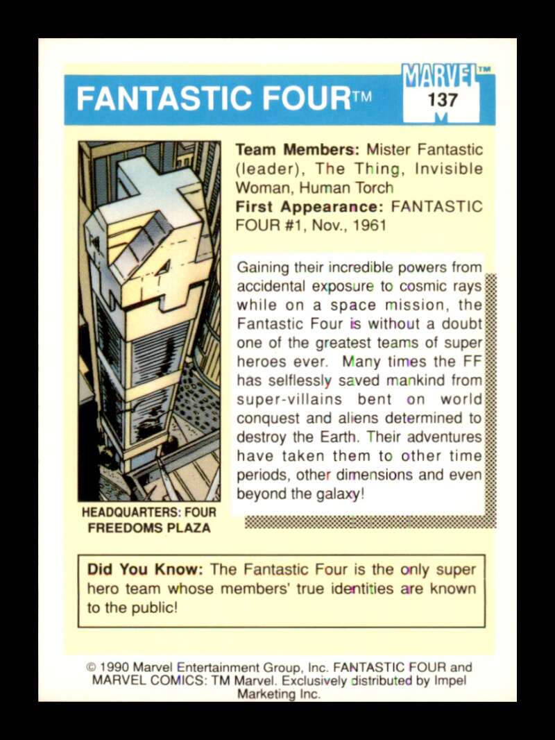 Load image into Gallery viewer, 1990 Impel Marvel Universe Fantastic Four #137 Team Pictures  Image 2
