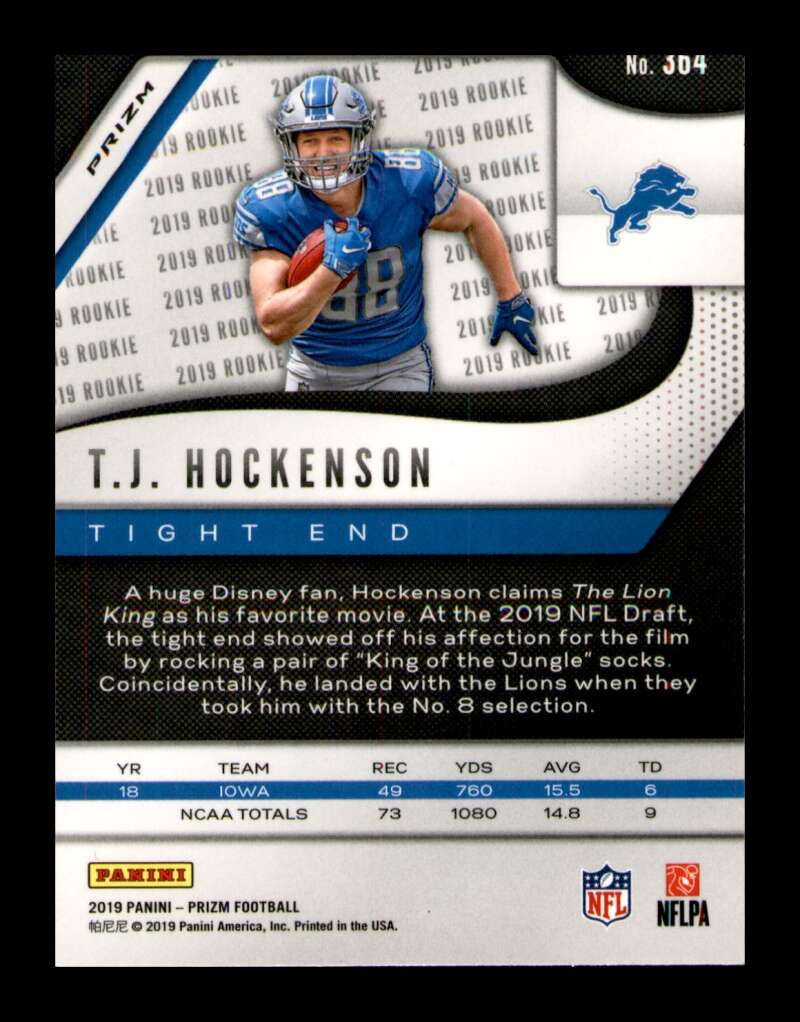 Load image into Gallery viewer, 2019 Panini Prizm Red White Blue Prizm T.J. Hockenson #364 Rookie RC SP Detroit Lions  Image 2
