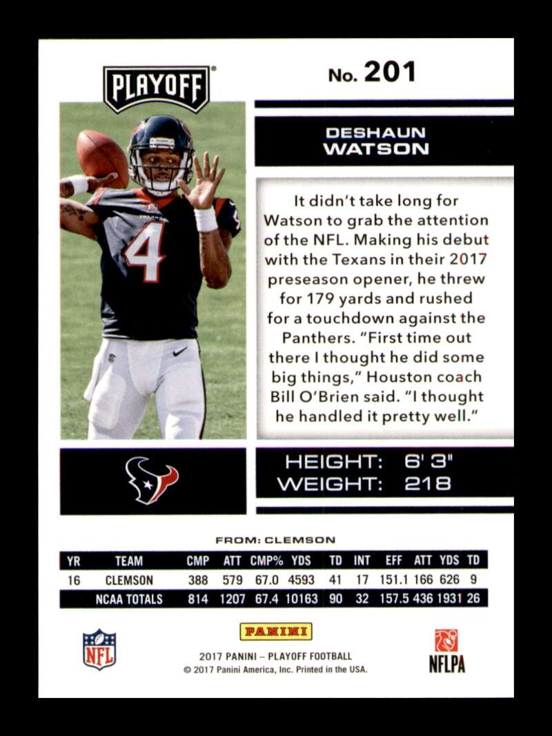 Load image into Gallery viewer, 2017 Panini Playoff Deshaun Watson #201 Rookie RC Houston Texans  Image 2
