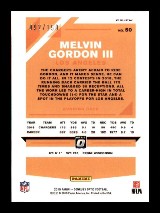 2019 Donruss Optic Blue Prizm Melvin Gordon 