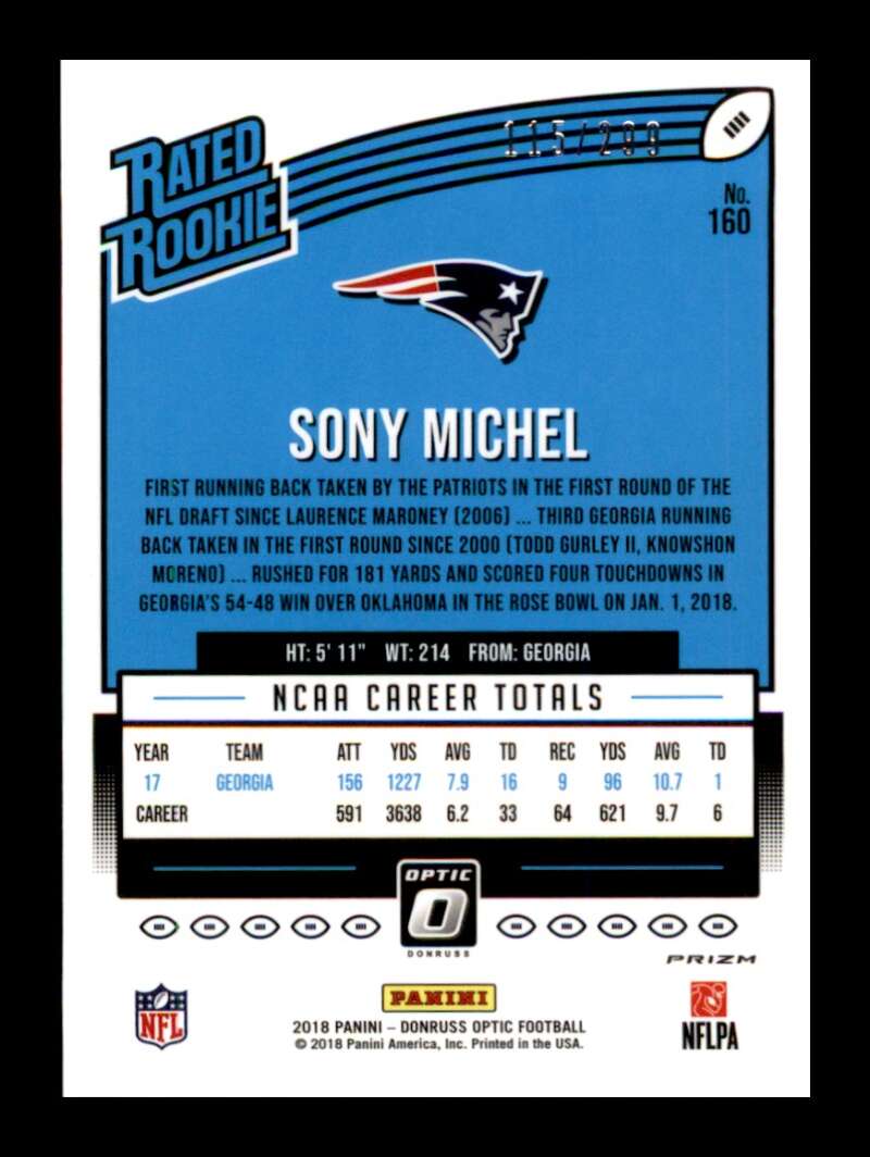 Load image into Gallery viewer, 2018 Donruss Optic Aqua Prizm Sony Michel #160 Rookie RC SP /299 New England Patriots  Image 2
