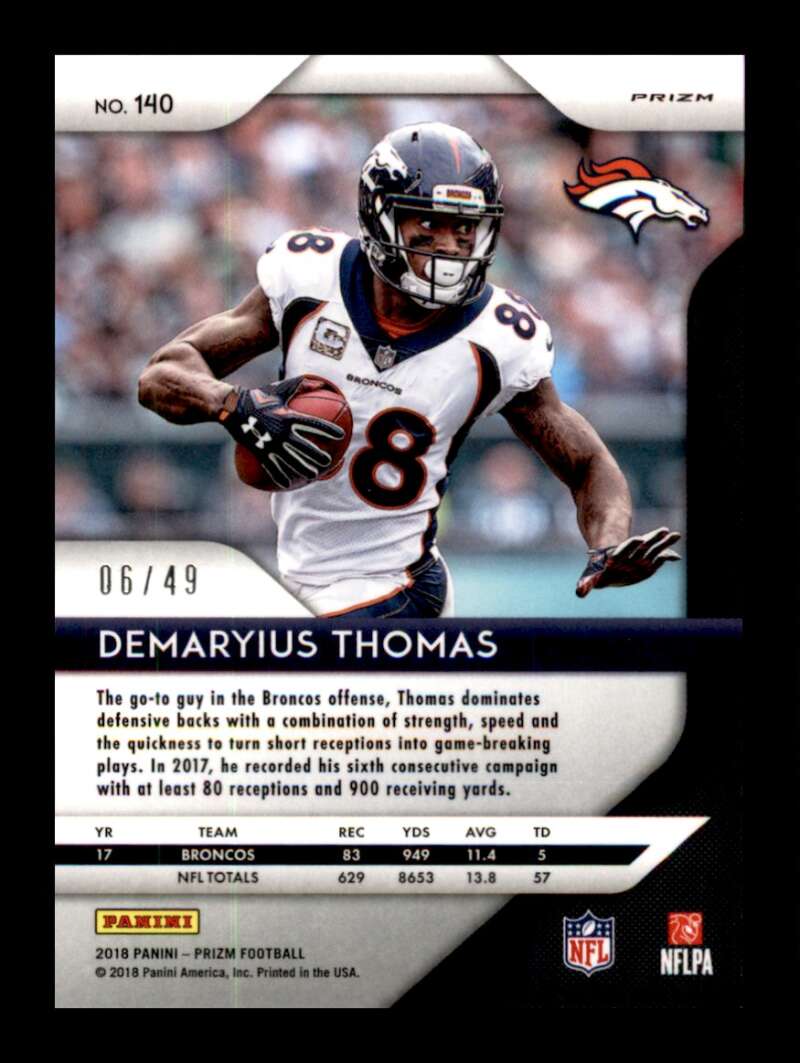 Load image into Gallery viewer, 2018 Panini Prizm Purple Power Prizm Demaryius Thomas #140 Short Print SP /49 Denver Broncos  Image 2
