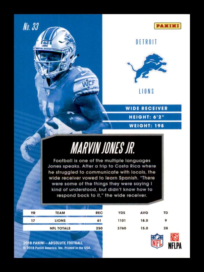 Load image into Gallery viewer, 2018 Panini Absolute Spectrum Red Marvin Jones Jr. #33 Short Print SP /100 Detroit Lions  Image 2
