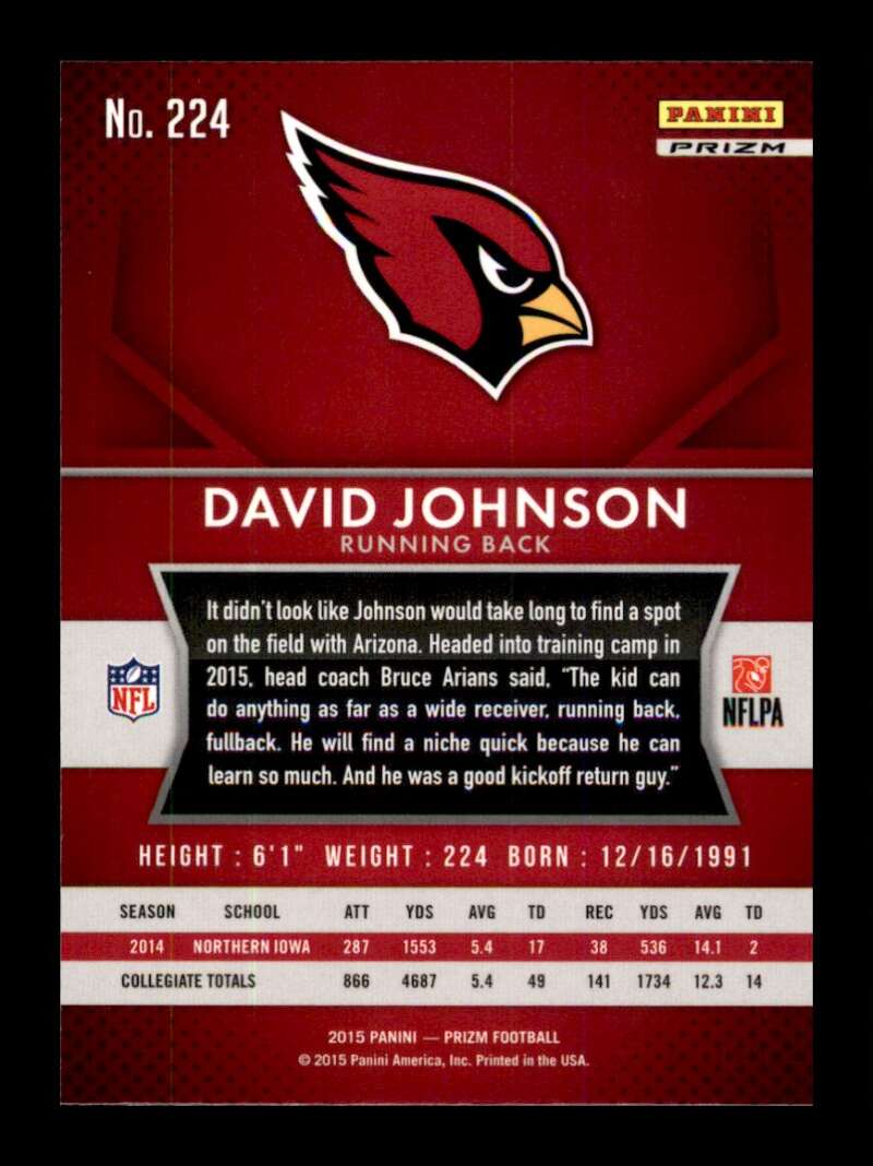 Load image into Gallery viewer, 2015 Panini Prizm Silver Prizm David Johnson #224 Rookie RC Short Print SP Arizona Cardinals  Image 2
