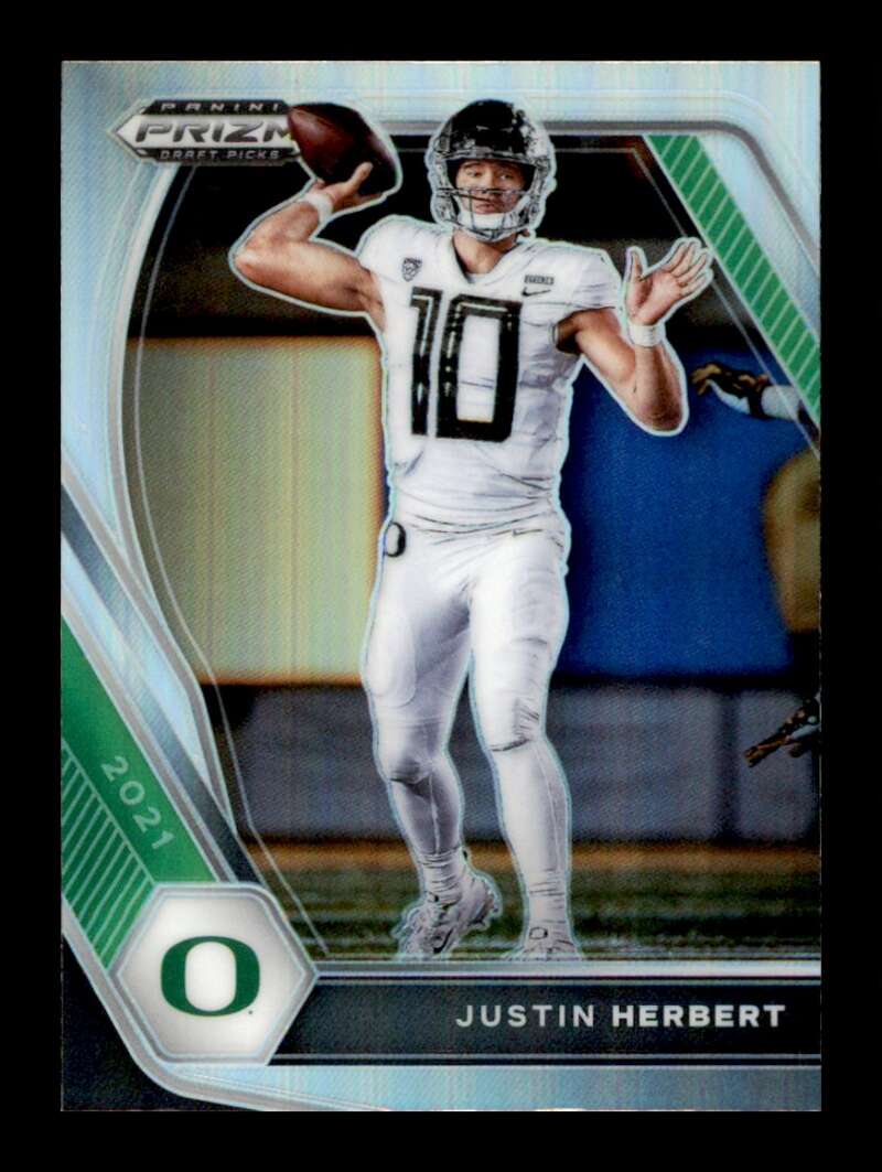 Load image into Gallery viewer, 2021 Panini Prizm Draft Silver Prizm Justin Herbert #20 Short Print SP Oregon Ducks  Image 1
