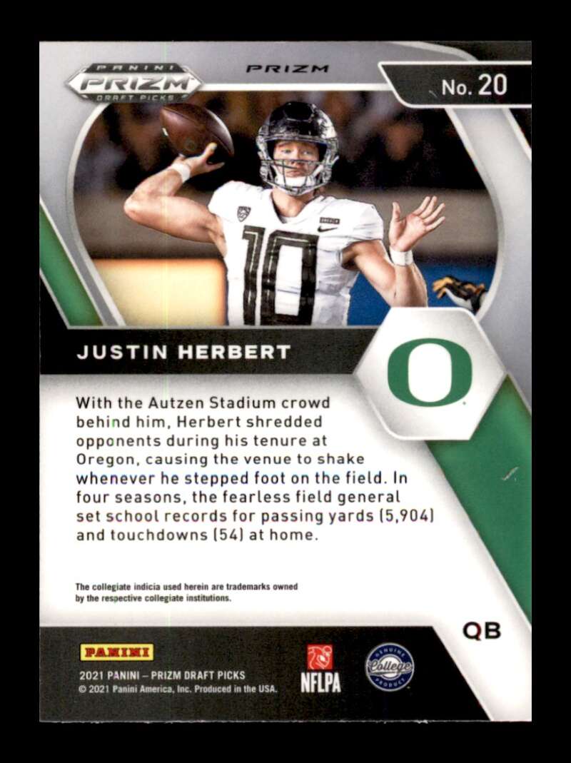 Load image into Gallery viewer, 2021 Panini Prizm Draft Silver Prizm Justin Herbert #20 Short Print SP Oregon Ducks  Image 2
