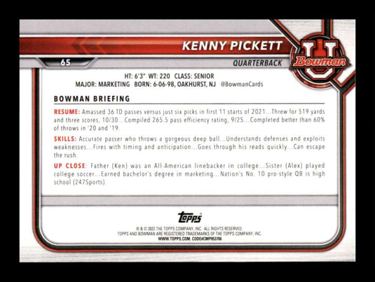 2021 Bowman University Kenny Pickett 