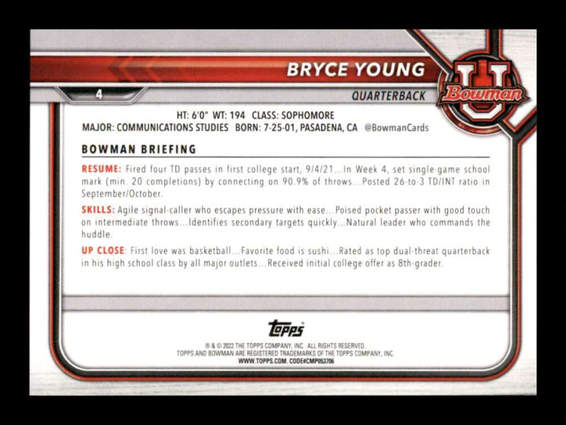 Load image into Gallery viewer, 2021 Bowman University Bryce Young #4 Rookie RC Alabama Crimson Tide  Image 2
