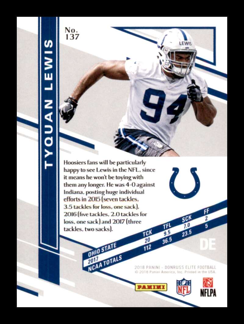 Load image into Gallery viewer, 2018 Donruss Elite Aspirations Red Tyquan Lewis #137 Rookie RC SP /41 Indianapolis Colts  Image 2
