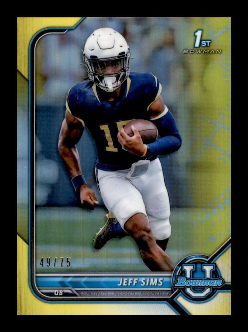 Load image into Gallery viewer, 2021 Bowman University Yellow Refractor Jeff Sims #44 Rookie RC SP /75 Georgia Tech Yellow Jackets  Image 1
