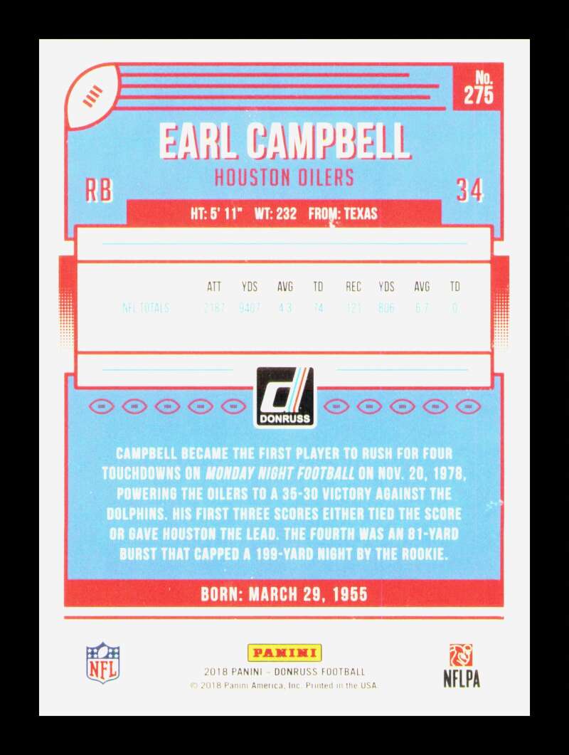 Load image into Gallery viewer, 2018 Donruss Press Proof Gold Earl Campbell #275 Short Print SP /50 Houston Oilers  Image 2
