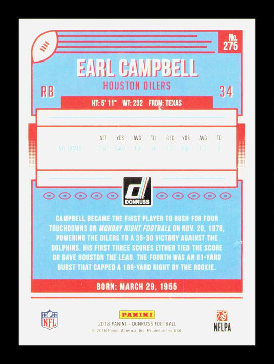 2018 Donruss Press Proof Gold Earl Campbell