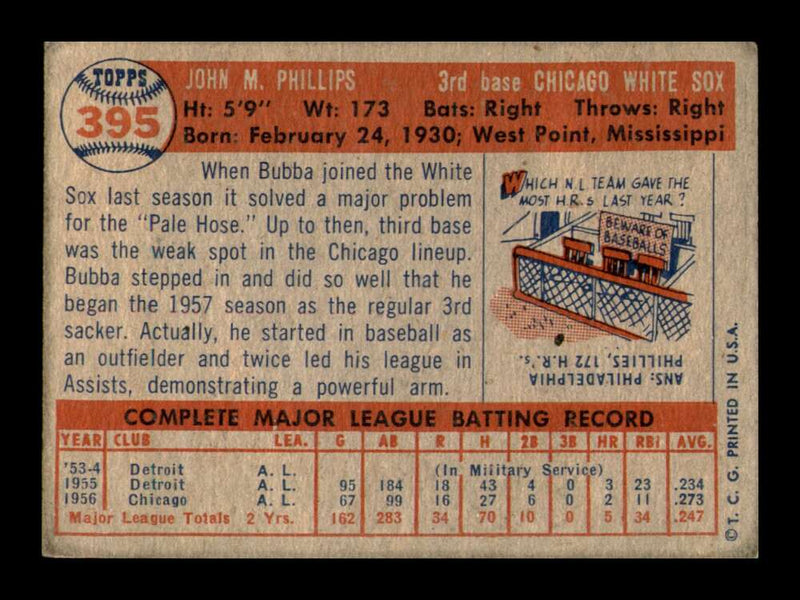 Load image into Gallery viewer, 1957 Topps John Phillips #395 Surface Dents Chicago White Sox  Image 2
