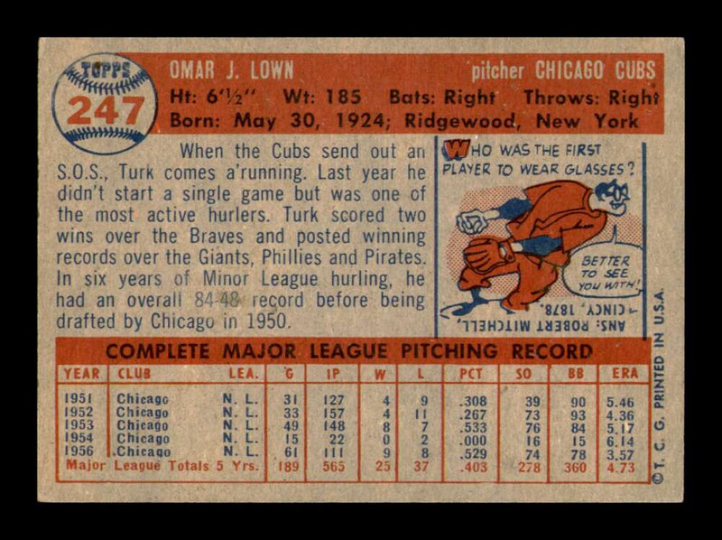 Load image into Gallery viewer, 1957 Topps Turk Lown #247 Chicago Cubs  Image 2
