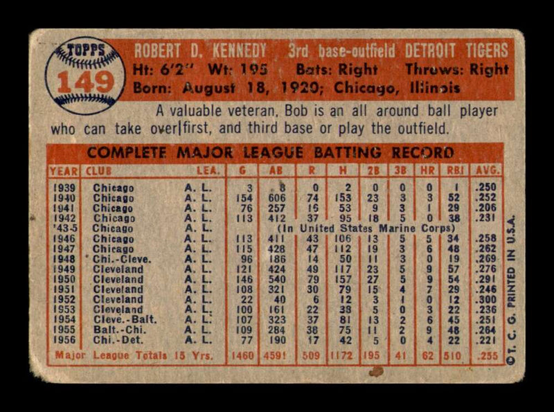Load image into Gallery viewer, 1957 Topps Bob Kennedy #149 Detroit Tigers  Image 2
