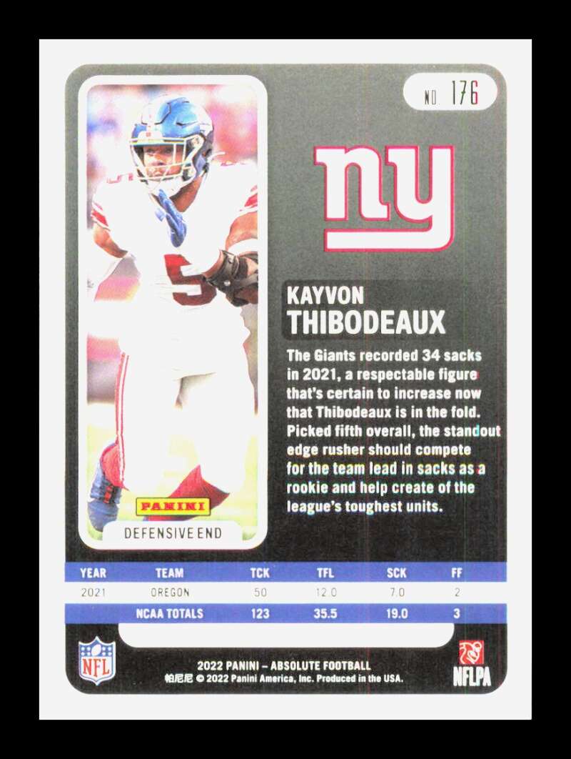 Load image into Gallery viewer, 2022 Panini Absolute Kayvon Thibodeaux #176 Rookie RC New York Giants  Image 2
