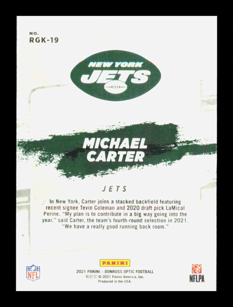 Load image into Gallery viewer, 2021 Donruss Optic Rookie Gridiron Kings Michael Carter #RGK-19 Rookie RC New York Jets  Image 2
