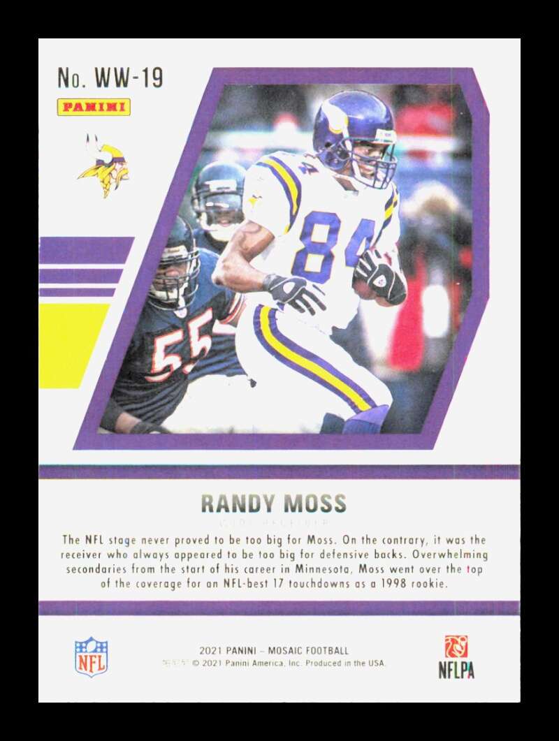 Load image into Gallery viewer, 2021 Panini Mosaic WIll To Win Randy Moss #WW-19 Minnesota Vikings  Image 2
