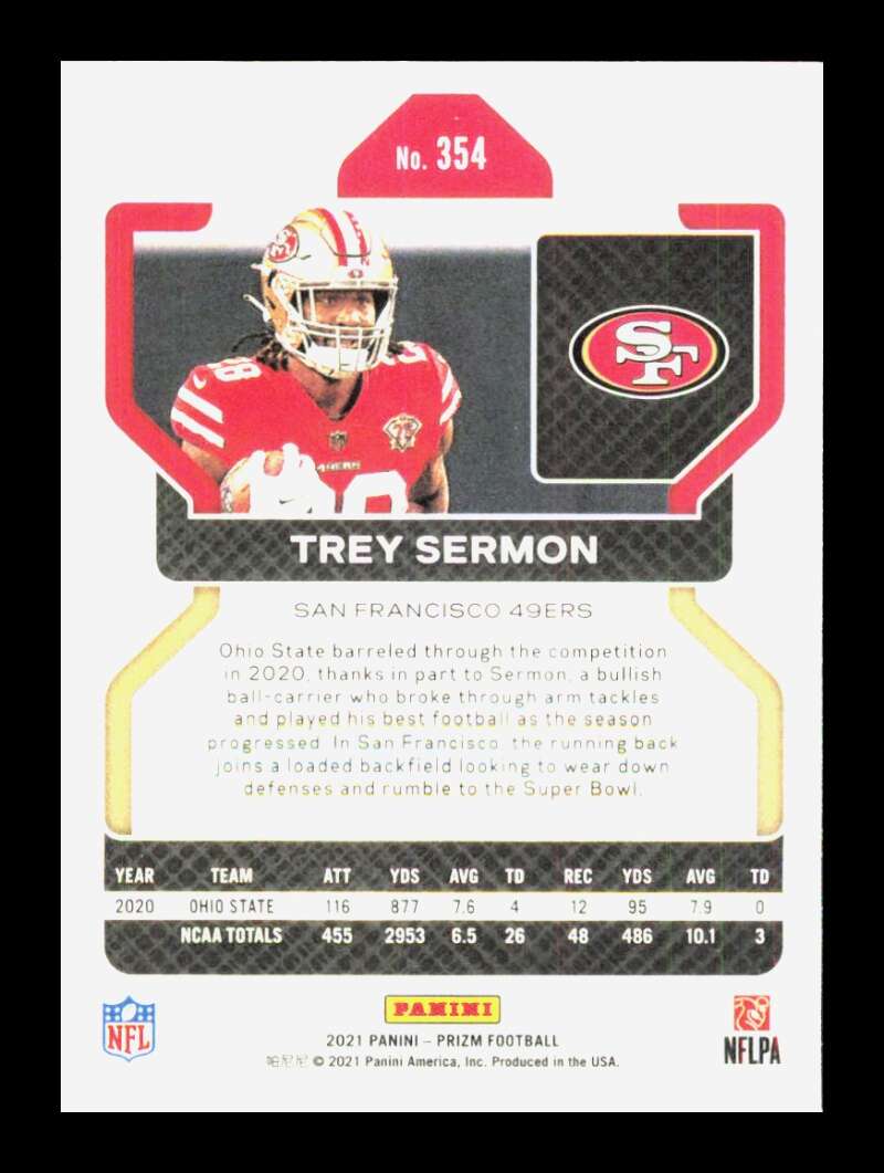 Load image into Gallery viewer, 2021 Panini Prizm Trey Sermon #354 Rookie RC San Francisco 49ers  Image 2
