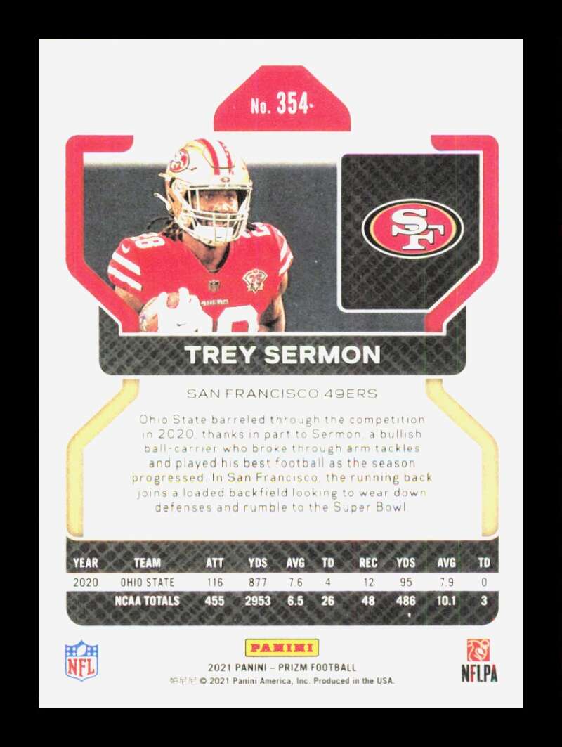 Load image into Gallery viewer, 2021 Panini Prizm Trey Sermon #354 Rookie RC San Francisco 49ers  Image 2
