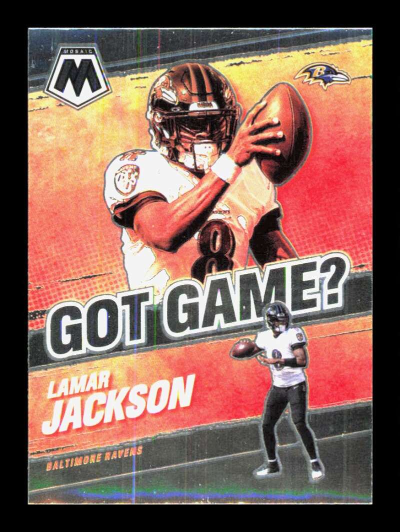 Load image into Gallery viewer, 2021 Panini Mosaic Got Game Lamar Jackson #GG-4 Baltimore Ravens  Image 1
