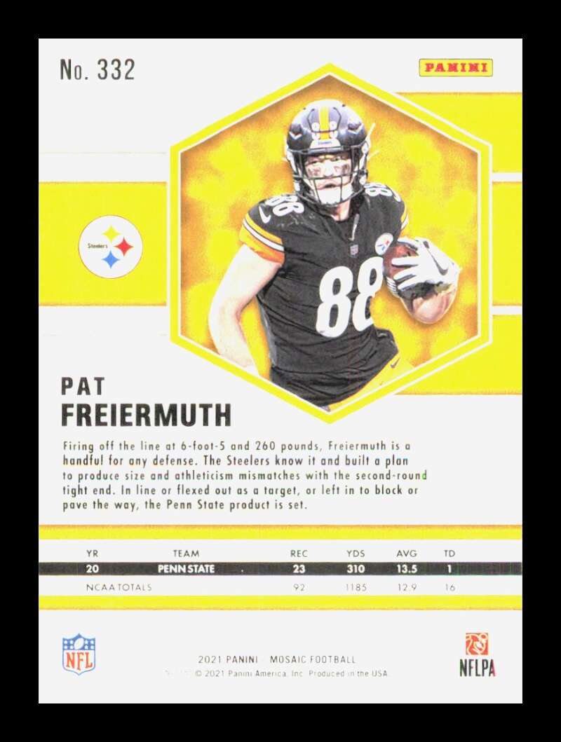 Load image into Gallery viewer, 2021 Panini Mosaic Pat Freiermuth #332 Rookie RC Pittsburgh Steelers  Image 2
