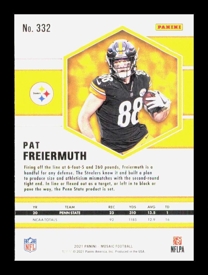 Load image into Gallery viewer, 2021 Panini Mosaic Pat Freiermuth #332 Rookie RC Pittsburgh Steelers  Image 2
