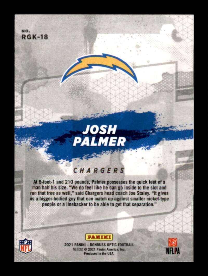 Load image into Gallery viewer, 2021 Donruss Optic Rookie Gridiron Kings Josh Palmer #RGK-18 Rookie RC Los Angeles Chargers  Image 2
