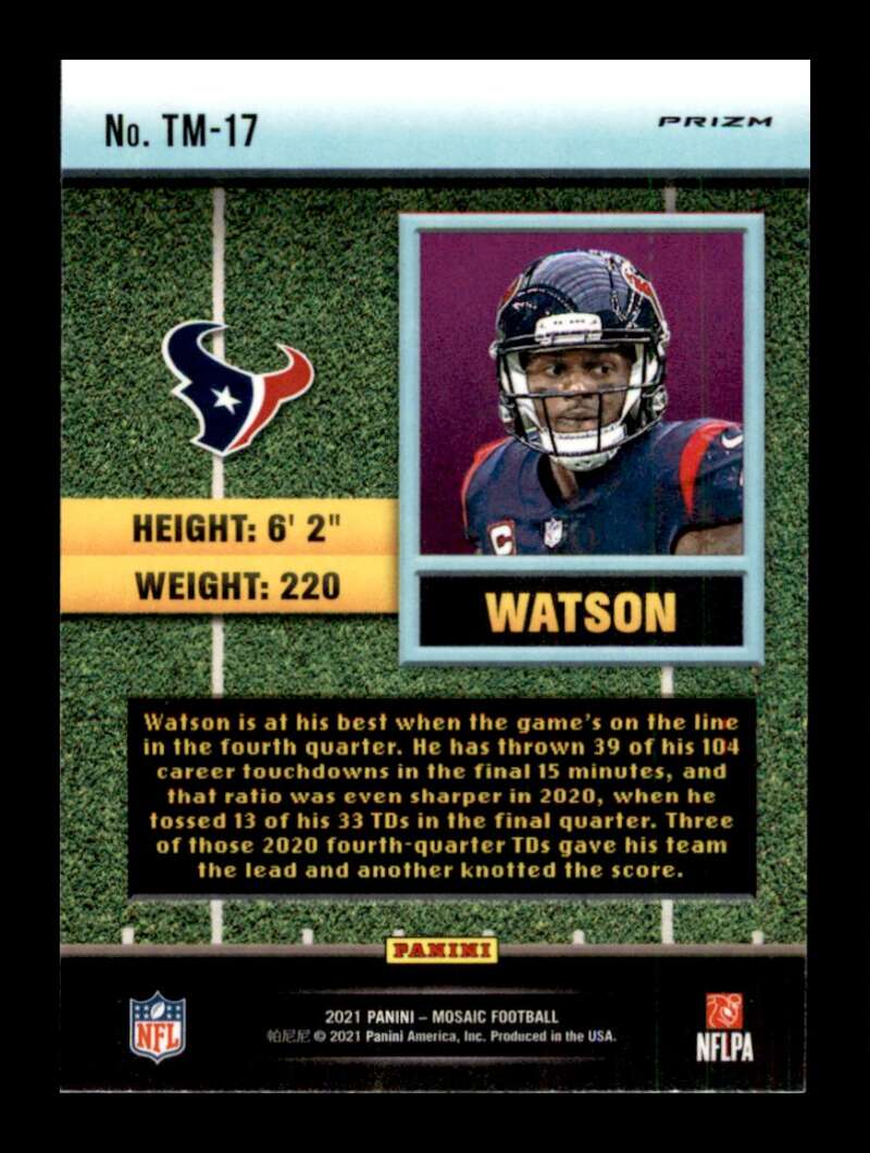 Load image into Gallery viewer, 2021 Panini Mosaic Touchdown Masters Green Mosaic Prizm Deshaun Watson #TM-17 Houston Texans  Image 2
