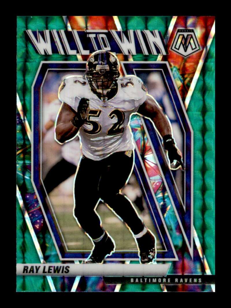 Load image into Gallery viewer, 2021 Panini Mosaic Will To Win Green Mosaic Prizm Ray Lewis #WW-17 Baltimore Ravens  Image 1
