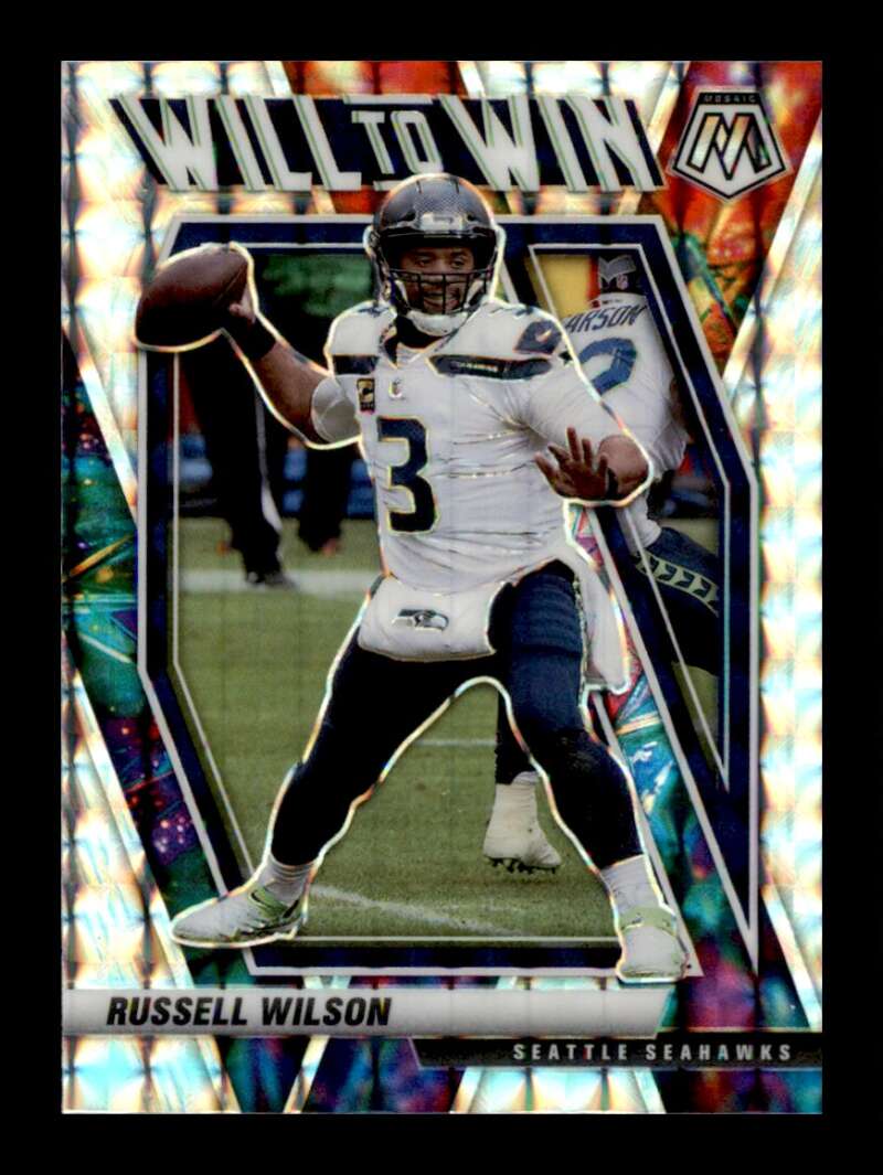 Load image into Gallery viewer, 2021 Panini Mosaic Will To Win Silver Mosaic Prizm Russell Wilson #WW-5 Seattle Seahawks  Image 1
