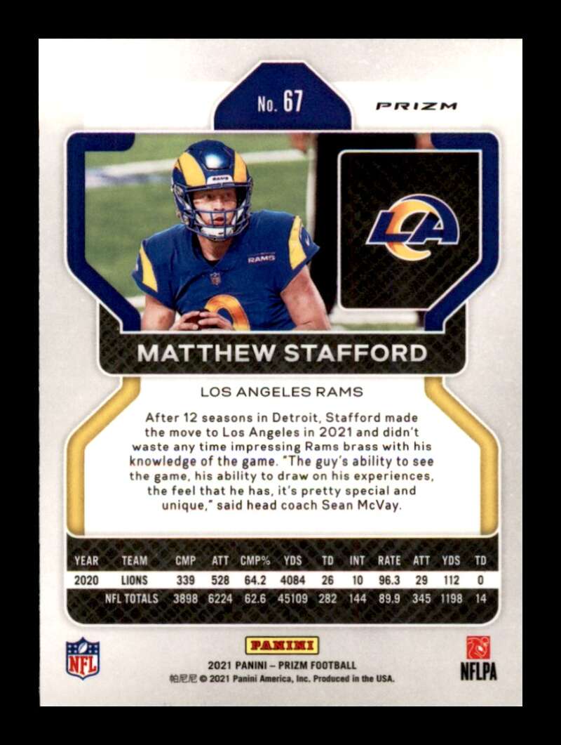 Load image into Gallery viewer, 2021 Panini Prizm Green Prizm Matthew Stafford #67 Los Angeles Rams  Image 2
