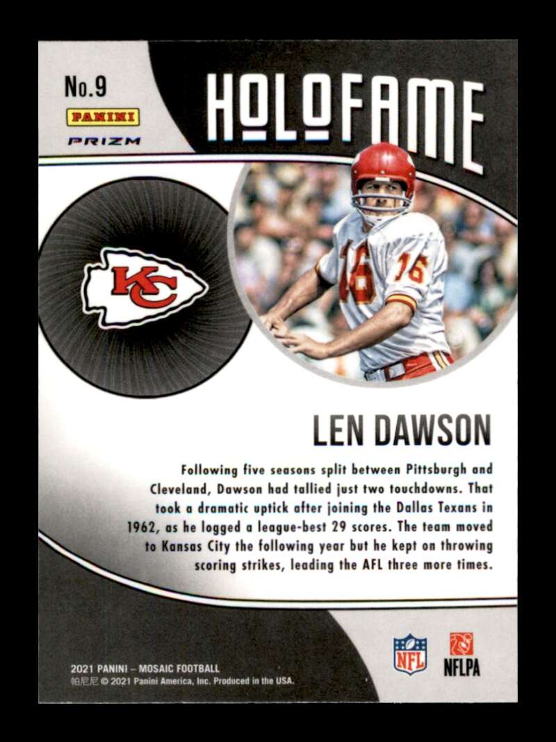 Load image into Gallery viewer, 2021 Panini Mosaic Holofame Green Mosaic Prizm Len Dawson #9 Kansas City Chiefs  Image 2
