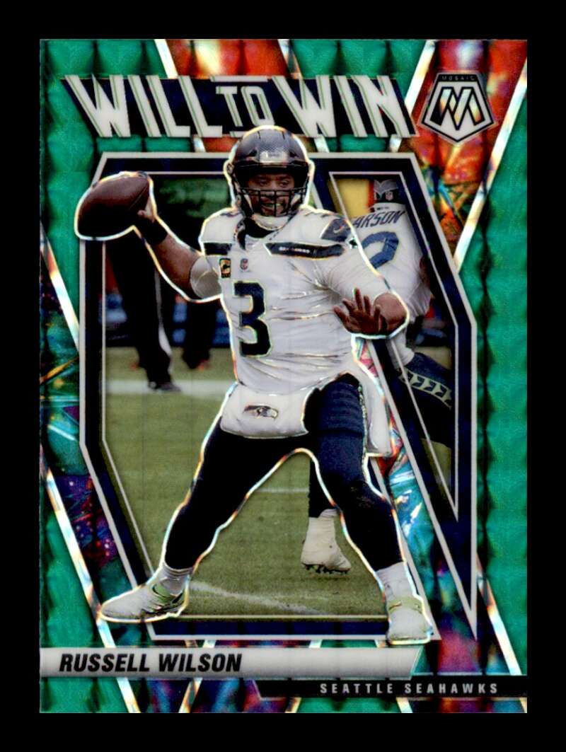 Load image into Gallery viewer, 2021 Panini Mosaic Will To Win Green Mosaic Prizm Russell Wilson #WW-5 Seattle Seahawks  Image 1
