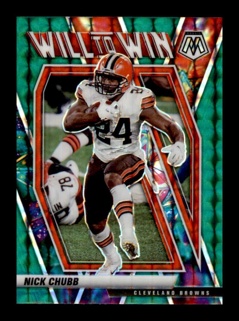 Load image into Gallery viewer, 2021 Panini Mosaic Will To Win Green Mosaic Prizm Nick Chubb #WW-10 Cleveland Browns  Image 1
