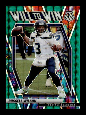 2021 Panini Mosaic Will To Win Green Mosaic Prizm Russell Wilson 