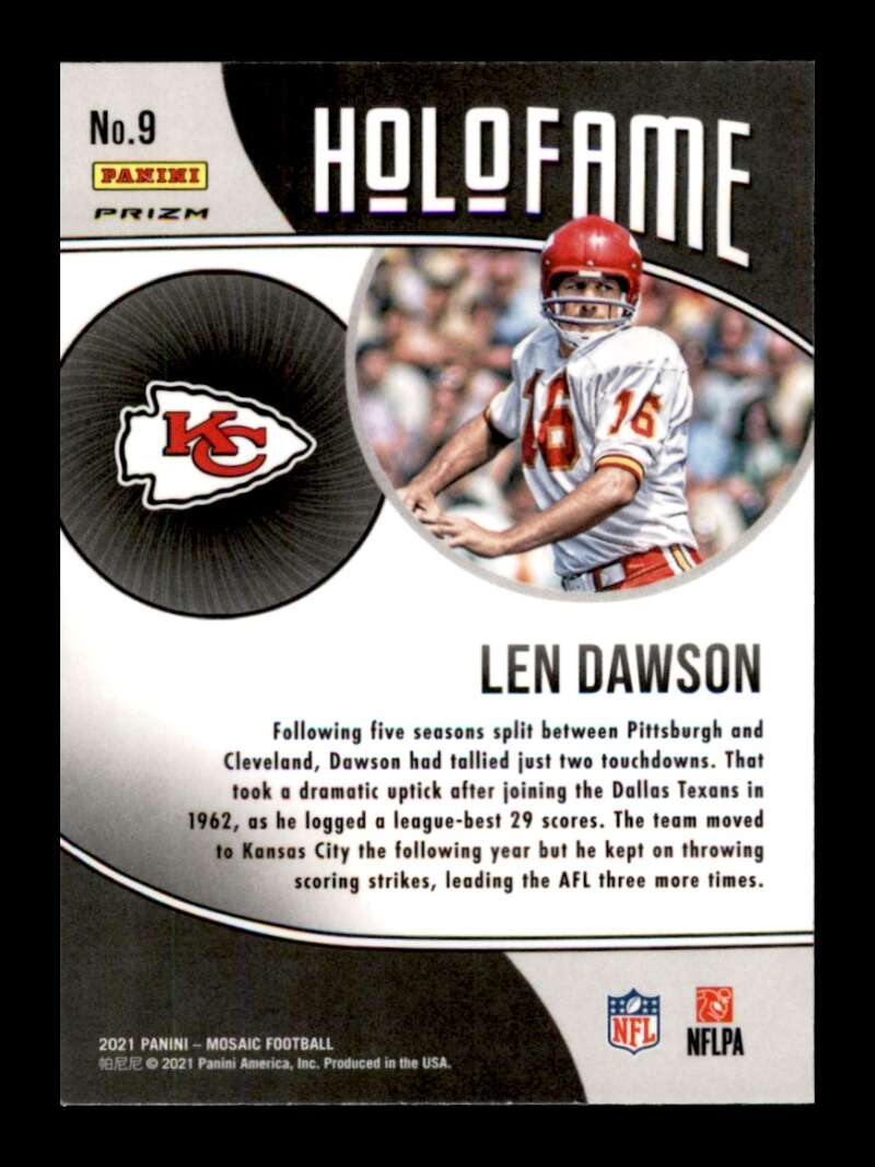 Load image into Gallery viewer, 2021 Panini Mosaic Holofame Silver Mosaic Prizm Len Dawson #9 Kansas City Chiefs  Image 2
