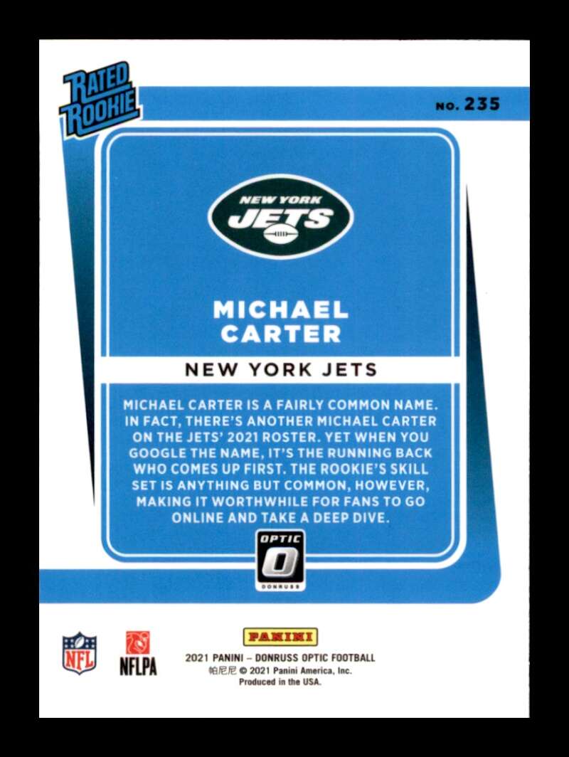 Load image into Gallery viewer, 2021 Donruss Optic Michael Carter #235 Rookie RC New York Jets  Image 2
