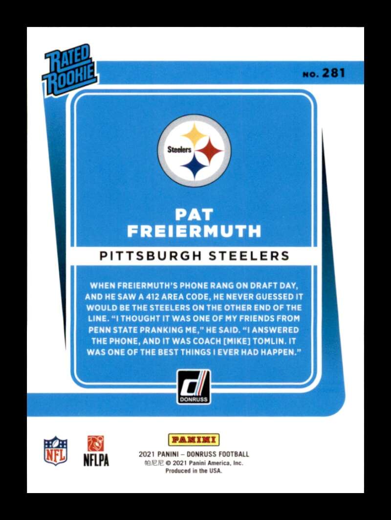 Load image into Gallery viewer, 2021 Donruss Pat Freiermuth #281 Rookie RC Pittsburgh Steelers  Image 2
