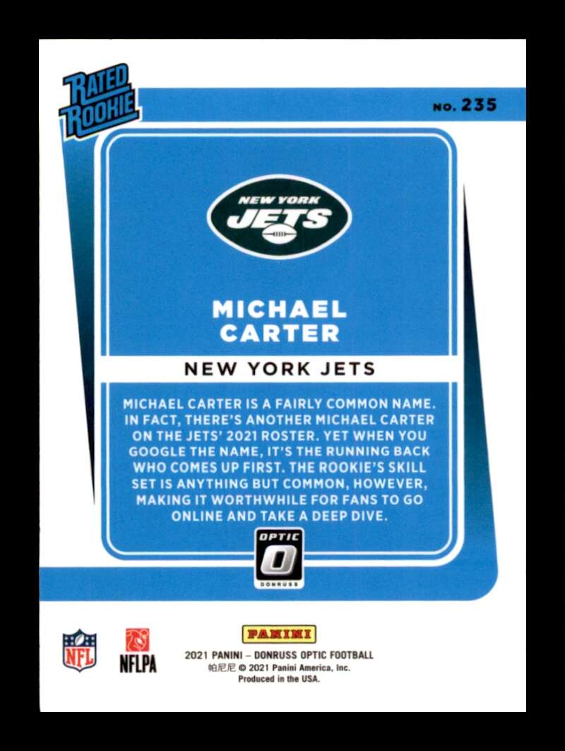 Load image into Gallery viewer, 2021 Donruss Optic Michael Carter #235 Rookie RC New York Jets  Image 2
