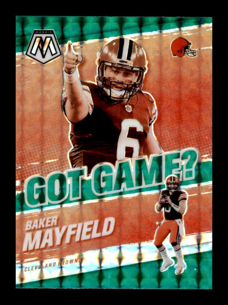 Load image into Gallery viewer, 2021 Panini Mosaic Got Game Green Mosaic Prizm Baker Mayfield #GG-7 Cleveland Browns  Image 1
