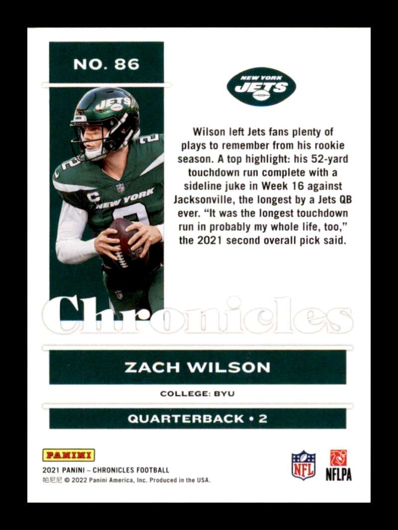 Load image into Gallery viewer, 2021 Panini Chronicles Bronze Zach Wilson #86 Rookie RC New York Jets  Image 2
